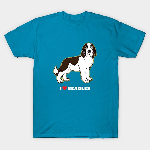 I Love Beagles Puppy Dog Art T-Shirt by Rumble Dog Tees